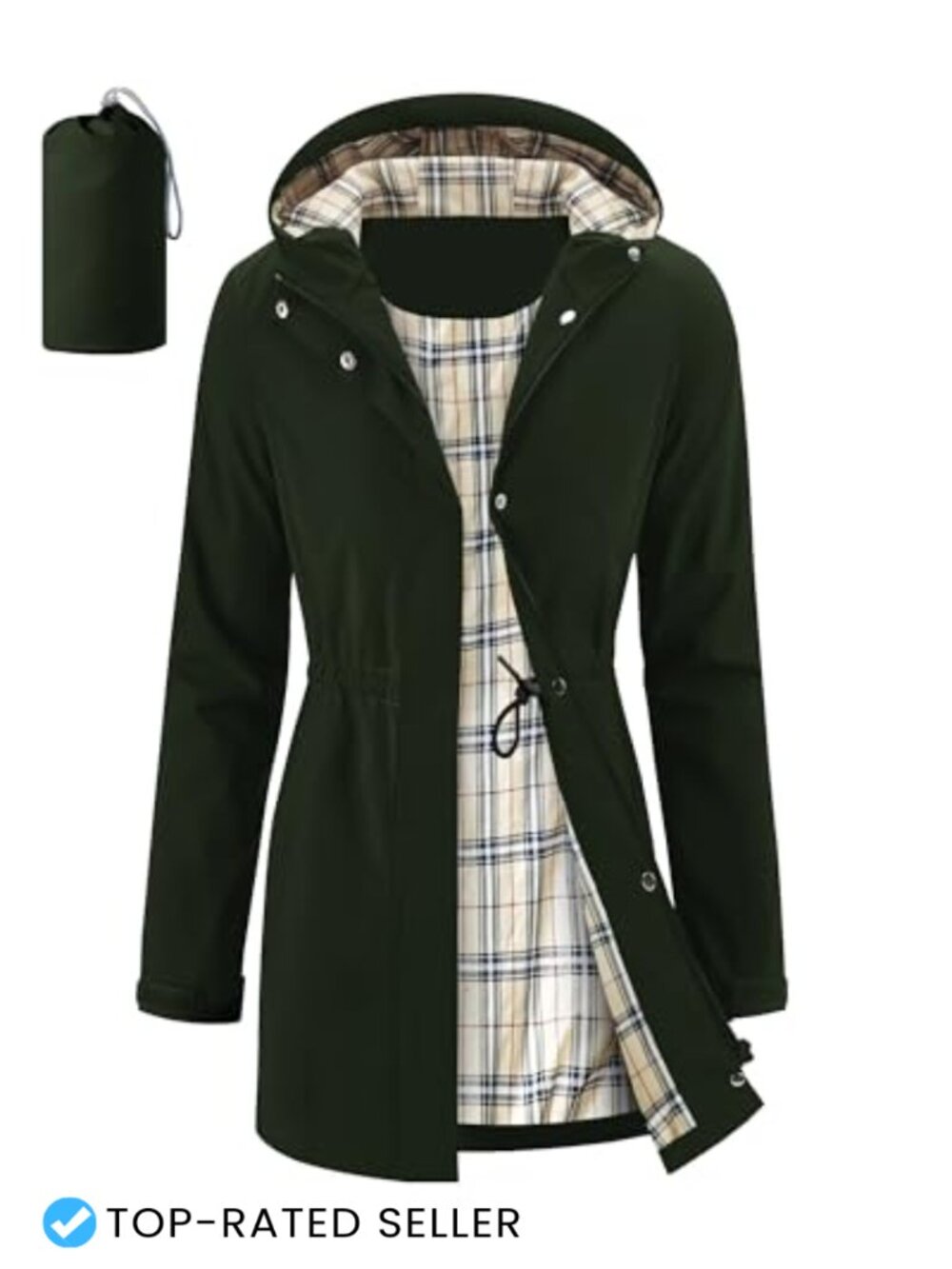 Women's Long Waterproof Packable Hooded Rain Jacket Windbreaker